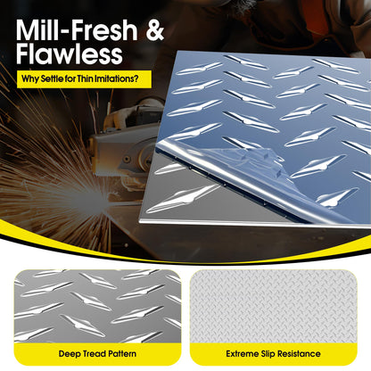 Diamond Plate Aluminum Sheet 0.045" 3003-H22 with Gloves/Rivets for RV Floor Repair, Truck Bed Liner, Garage, Boat Dock, Commercial Kitchen Use by DIY Owners & Professional Contractors 24x120in.