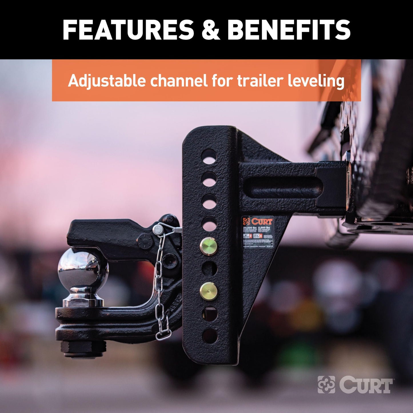 CURT 45908 Adjustable Pintle Hitch Combination, 2-1/2-Inch Receiver, 6-Inch Drop, 2-5/16-Inch Ball, 20,000 lbs