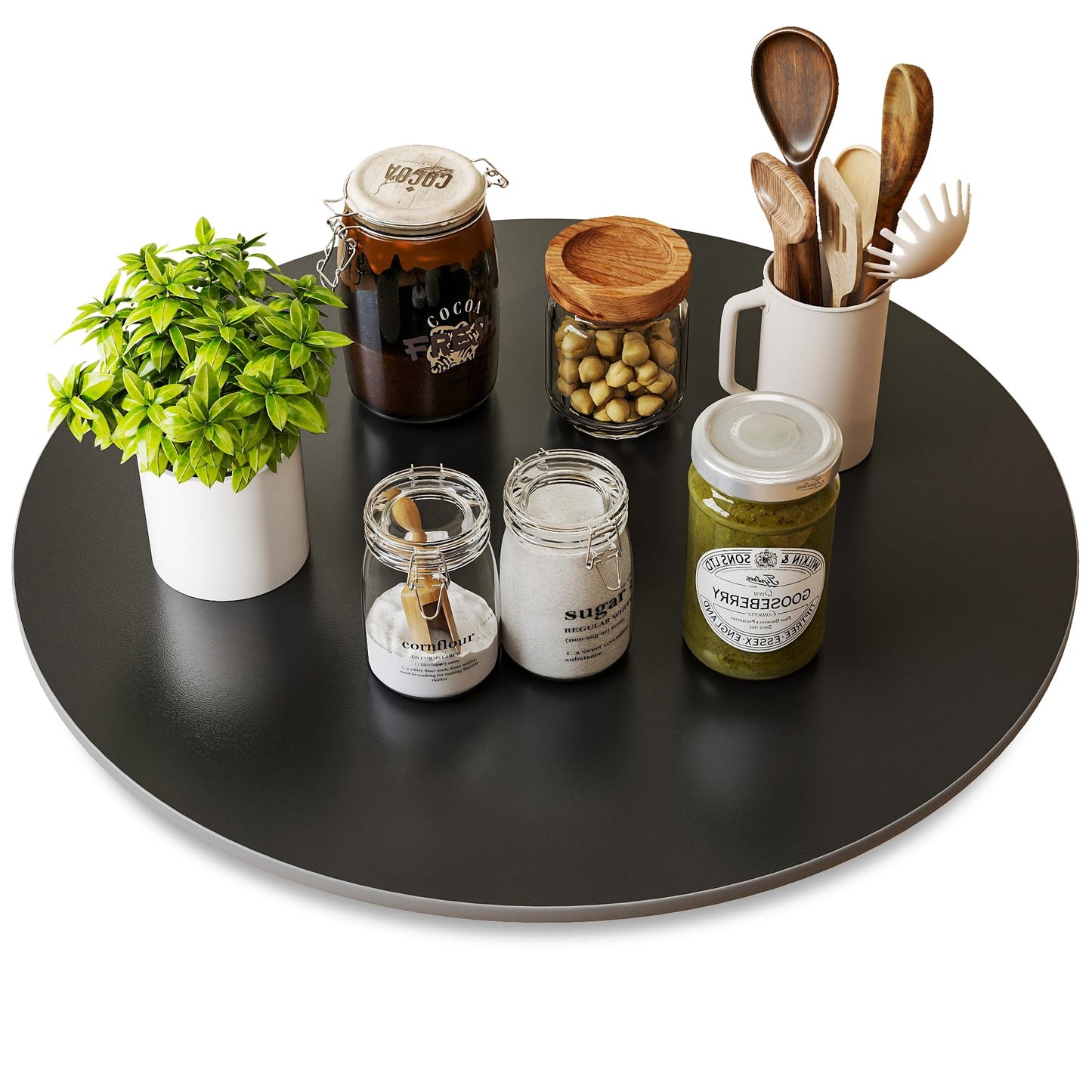 19.7" Lazy Susan Turntable–360° Sinteredstone Silent Anti-Slip Turntable, Table Top Centerpiece for Kitchen, Pantry, Spice Rack, Refrigerator & Dining Table, Black
