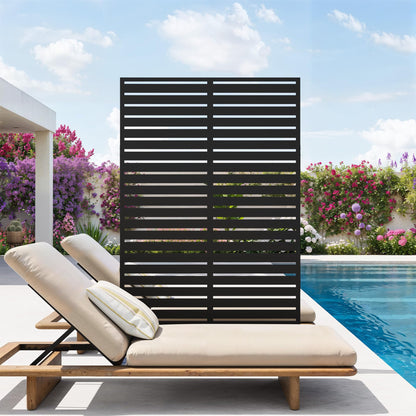 Garvee 72" H x 47" W Outdoor Metal Privacy Screen, 6FT Decorative Privacy Fence Freestanding Panels with Stand, Room Dividers, Patio Metal Screen Panel for Garden Yard Balcony Deck, Black
