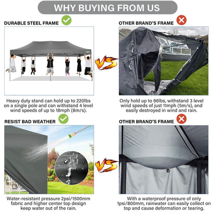 COBIZI 10x20 Pop up Canopy Tent 10x20 Canopy with 6 Sidewalls Waterproof Heavy Duty Commercial Tent for Parties Outdoor Garden Gazebo, Carry Bag with Wheel(10x20ft, Gray)