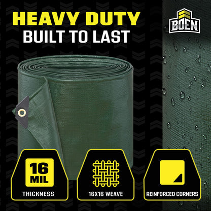Ultra Heavy Duty Tarp Waterproof Large Cover | Hunter Green, 20' x 30' 16 Mil Thick | Rip Proof Tarps | Thick Weave Material, UV Resistant Great for Tarpaulin Canopy Tent, Boat, RV or Pool Cover
