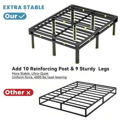 NKZ Box Spring Full Size, 14 inch All-in-One Box Spring with 9 Legs for Full Bed, 4000lbs Heavy Duty Metal Mattress Foundation with Fabric Cover, Noise Free, Easy Assembly, Black
