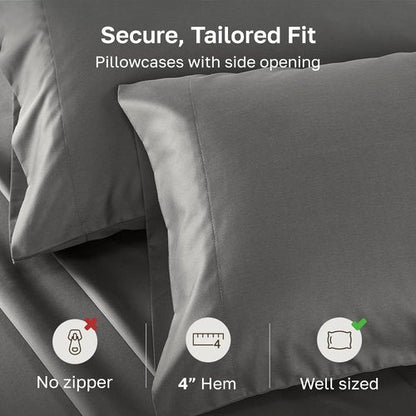 California Design Den King Pillow Cases - Soft & Silky 500 Thread Count 100% Cotton Sateen | Dark Gray, Set of 2