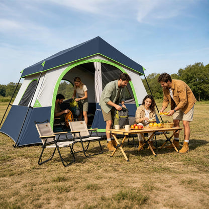 HG 8 Person Camping Tent - Portable Cabin Tent for Camp, Windproof Fabric Easy Set Up Family Tent Outdoor for Hiking, Backpacking, Traveling (Dark Blue)