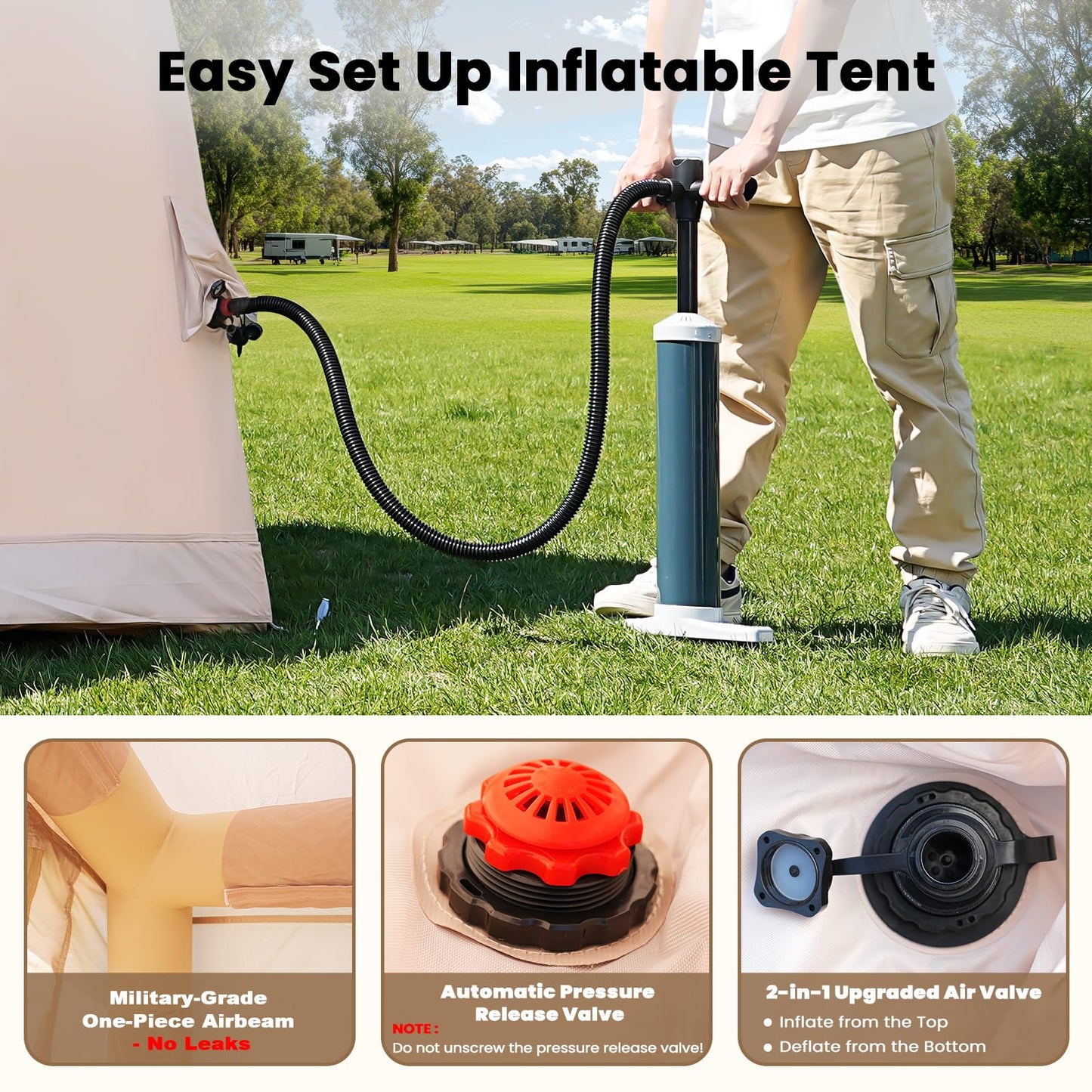 Inflatable Tents for Camping, Blow Up Tent for Camping Adults 4-6 People, Inflatable Hot Tent with Stove Jack & AC Ports, Glamping Tents for Outdoors, Easy Setup with Air Pump