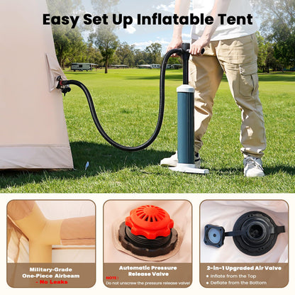 Inflatable Tents for Camping, Blow Up Tent for Camping Adults 4-6 People, Inflatable Hot Tent with Stove Jack & AC Ports, Glamping Tents for Outdoors, Easy Setup with Air Pump