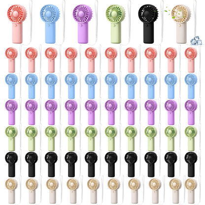 Rossesay 60 Pcs Mini Portable Fan Small Handheld Battery Operated Portable Personal Fans for Summer Travel Beach Indoor Outdoor Cooling Gift(Green, Pink, White, Blue, Black, Purple)