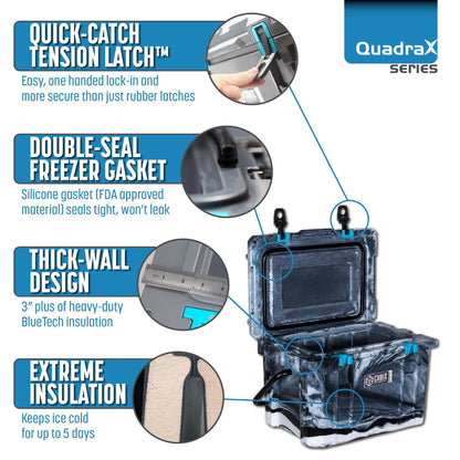 Cubix Outdoors, QuadraX 20QT Rotomolded Personal Small Cooler, Insulated Portable Hard Cooler Camping Ice Chest, Holds Ice for 72 Hours for Outdoor Activities, 2 Built-in Cup Holders, Hunter Camo