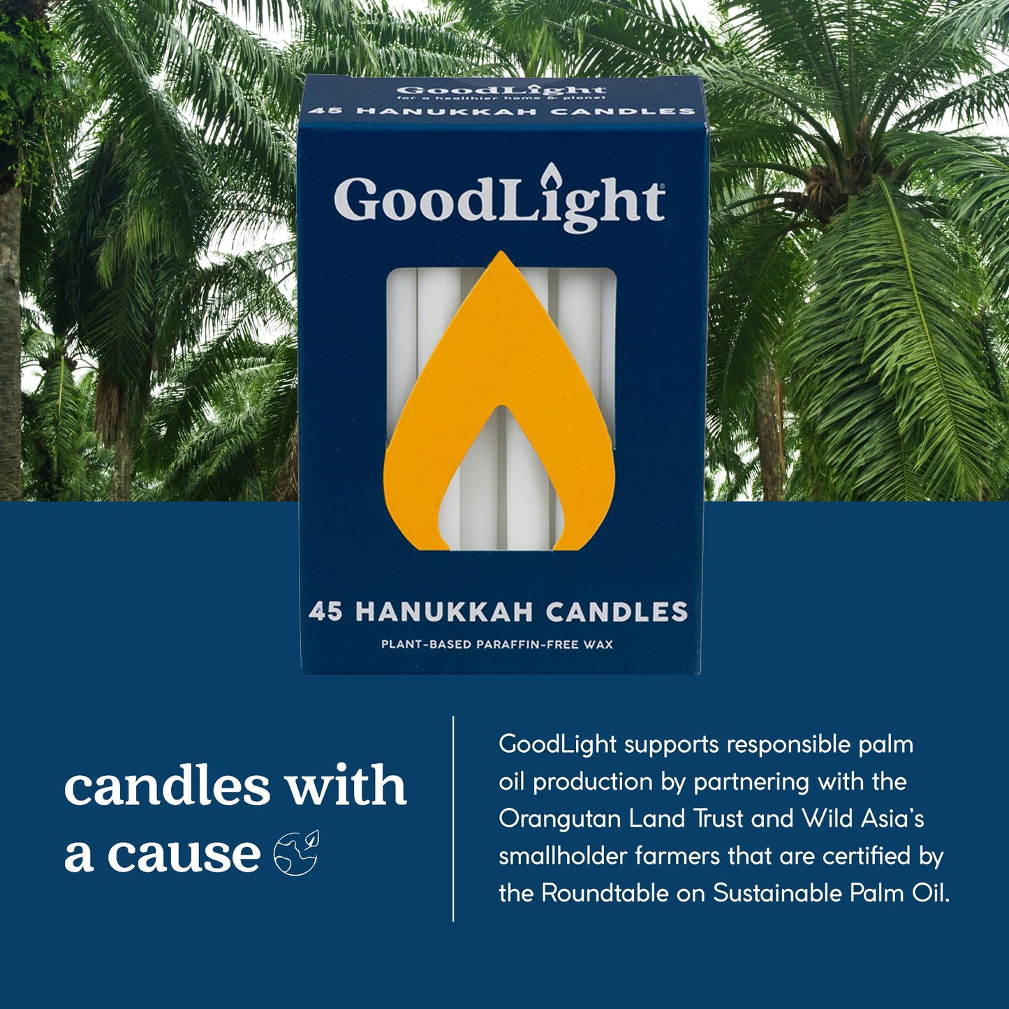 GoodLight Hanukkah (Chanukah) Candles | 45 Minute Burn Time | Dripless Paraffin Free Menorah Candles (45 Count)