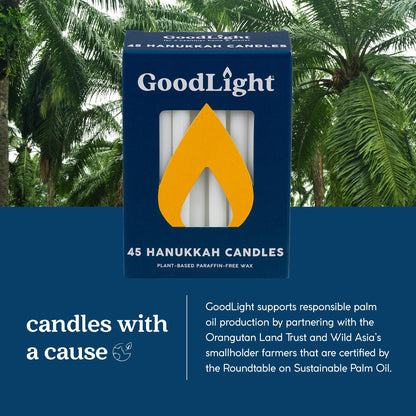 GoodLight Hanukkah (Chanukah) Candles | 45 Minute Burn Time | Dripless Paraffin Free Menorah Candles (45 Count)