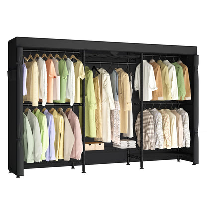 SONGMICS Heavy-Duty Rolling Clothes Rack, Garment Rack, Portable Closet, with Adjustable Mesh Shelves and Hanging Rails, Fabric Cover, 15.8 x 86.4 x 76 Inches, Ink Black ULGR437BH01