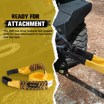 BUNKER INDUST Off-Road Traction Boards (Black) + 3" x 20ft Tree Saver Winch Strap 35,000 lbs Recovery Straps