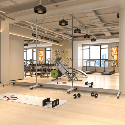 Hasipu Home Gym Mirror 360° Swivel on Wheels, 67" x 40" Extra Large Full Body Rolling and Tempered Glass Easy to Move Full Length Mirror for Yoga Studio, Bedroom, Dancing Studio, White