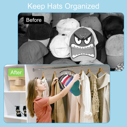 Hat Hangers for Closet, Metal 2 Pack Hat Organizer Holder for Hanger Closet Display, Hat Racks for Baseball Caps w/10 Clips, Hat Holder for Ball Caps & Accessories, for Men Women, Black