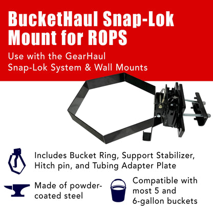 BucketHaul Snap-Lok Universal Bucket Carrier Kit for Tubing and ROPS, Rotating Mount, Made in USA