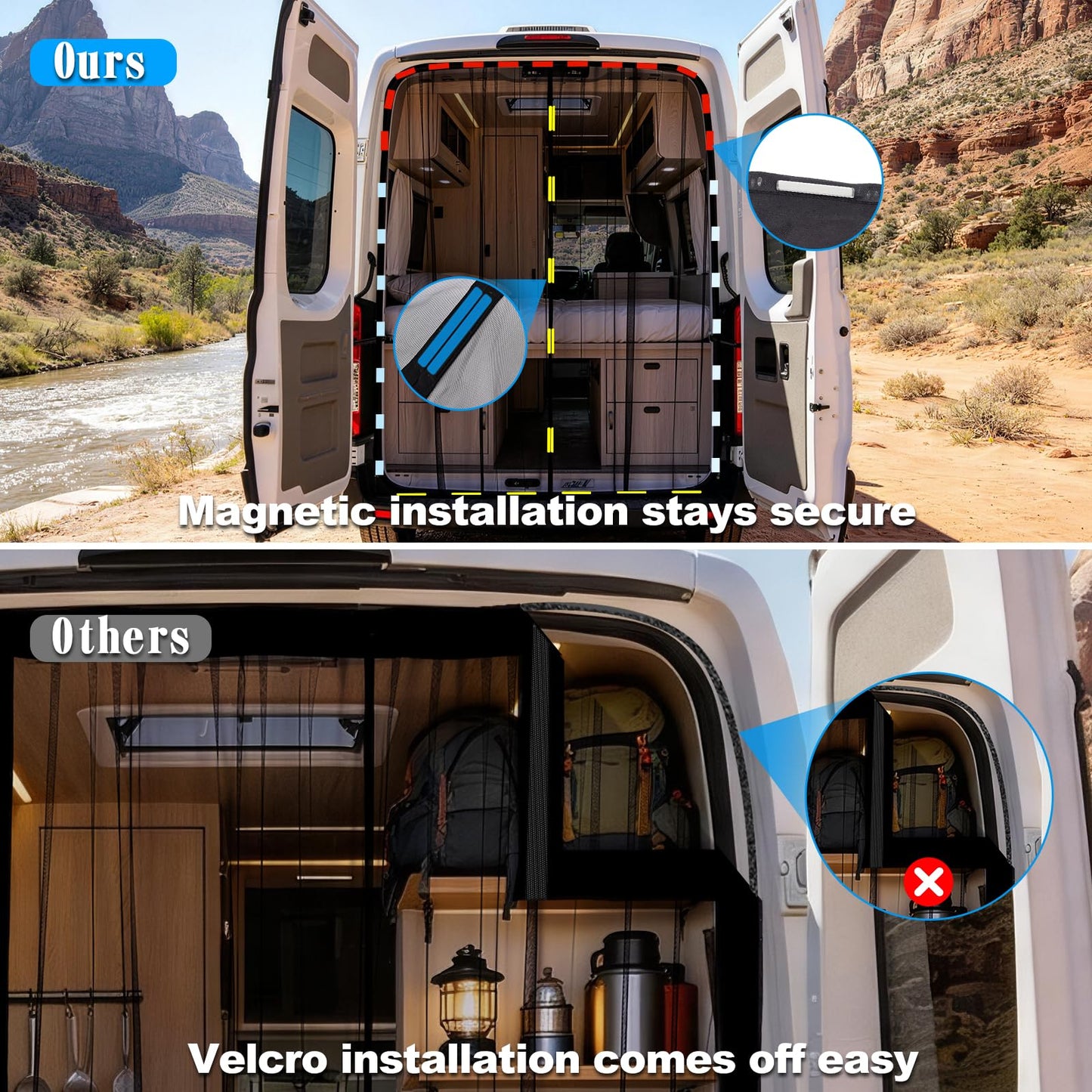 ZATOOTO Magnetic Van Bug Screen for Sliding Door Bug Screen - Side and Rear Van Door Bug Screen Set, RV Screen Door with Magnetic for Easy to Install and Remove, Universal Fly Screen for Camper Van