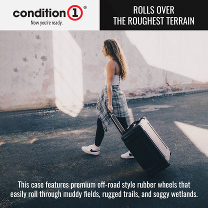 Condition 1 31" Large Waterproof Rolling Hard Travel Case Model 1258 with Wheels, Plastic Lockable, for Electronics, Tactical Gear, Made in USA, 31.6"x20.1"x12.66" Black