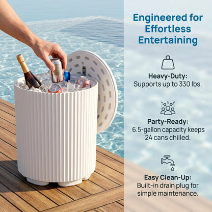 Zapdos 3-in-1 Outdoor Cooler Side Table, Portable Ice Chest Side Table, 16.65in Gallon Patio Ice Bucket, 330lbs Capacity, No Assembly, White, 2 Pack
