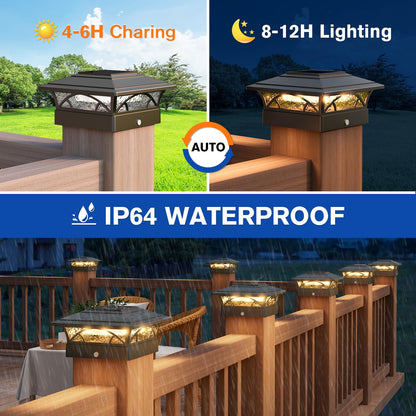 APONUO Solar Post Cap Lights 16 Pack - 4x4 5x5 6x6 Fence Post Lights, Auto On/Off, Waterproof IP64, 2-Mode (Warm/Cool White), Deck Patio Yard Solar Light for Wood & Vinyl Posts, Black