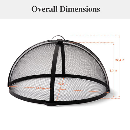 SUNCREAT Outdoor Fire Pit Spark Screen Cover Accessory, Patio Round Easy-Opening Fire Mesh Screen Guard, Heavy Duty Steel Fire Pit Ember Lid with Hinge, 40 Inch