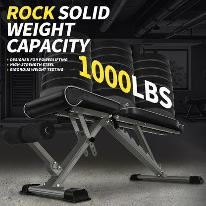 Adjustable Weight Bench,1000 LB Fast Folding Workout Bench for Home Gym Strength Training, Incline Decline Flat Utility Bench Press for Full Body Workout, Upright Storage Yellow Exercise Bench (Grey)