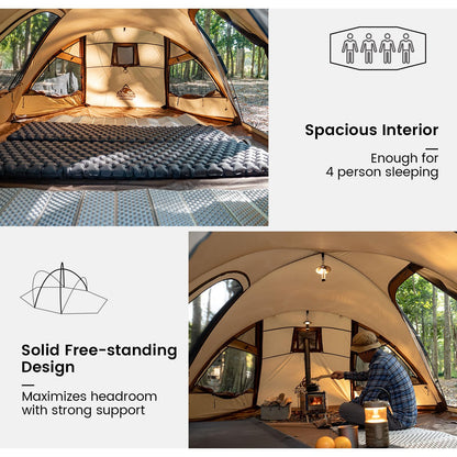 OneTigris ORBITIS Hot Tent, Waterproof 4 Person Tent with Full Size Footprint, 4 Season Tents for Camping, Hiking, Bushcraft, Car Trips