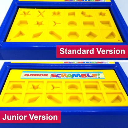 MUKIKIM Scramble - Shape Matching Family Board Game! Sorting Shapes Fast Before The Time is Up &amp Pieces Pop Out! Play Solo/with Friends. 12-Shape Junior Version Plates Included!