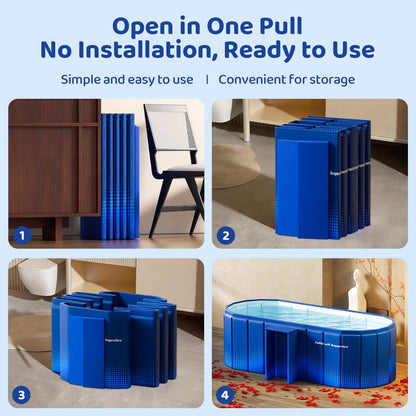 HLCZLUZ Portable Foldable Bathtub, Freestanding Bathtub No Installation, Bathroom SPA Soaking Bath Tub, Shower Stall Collapsible Hot & Ice Bath Tub (Blue with Storage Rack, 59"L x 21.6"W x 19.6"H)