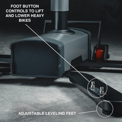 Feedback Sports | Pro E Lift Bike Repair Stand | Electric Height Adjustment, 100 lb Capacity, Speed Ratchet Clamp, Ideal for E-Bikes and Home Workshops