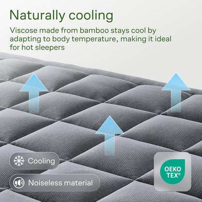 Niagara Sleep Solution Ultra Soft Queen RV Mattress Topper - Bamboo Viscose Pillow Top for Back Pain Relief | Naturally Cooling, Gray