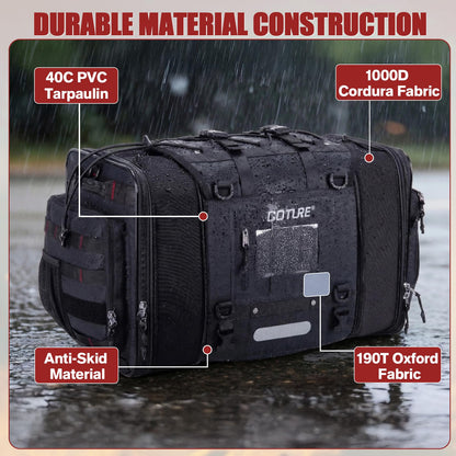 Goture 50L-70L Expandable Motorcycle Tail Bag, 1000D High-Tenacity Motorcycle Luggage Bag, Water-Repellent Motor Cycle Rear Seat Bag for Touring Cruisers with Rain Cover & Bungee Straps