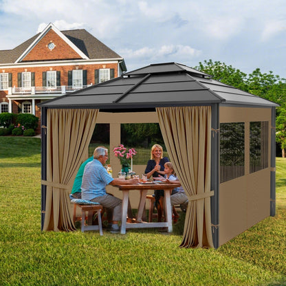 aonear Gazebo Privacy Curtains 10' x 10' with Mosquito Windows, 4-Panels Side Wall with Zipper Universal Replacement for Patio, Outdoor Canopy, Garden and Backyard, Khaki (Curtain Only)