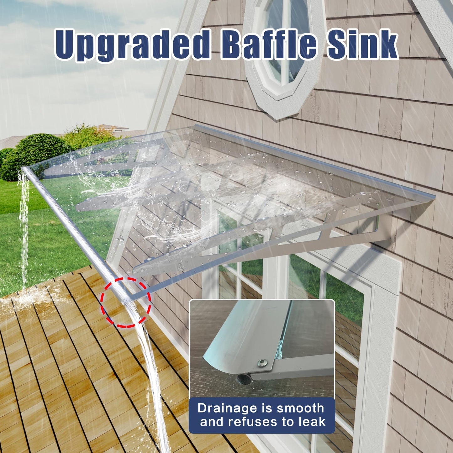 Door Awning Window Canopy,32x48 Inches Awnings for Doors with Sink,Polycarbonate Front Door Outdoor Patio Awning Canopy UV Rain Snow Sunlight, Window Awning with Sturdy Metal Bracket