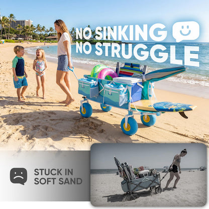 Sekey Heavy Duty Beach Wagon with 9" Big Sand-Proof Wheels, 300L Oversized Foldable Beach Cart with Cooler| Adjustable Handle & Balloon Tires for Sand, Camping,Vacation