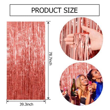 20 Pack Rose Gold Fringe Curtain Backdrop Birthday Bachelorette Party Decorations Metallic Tinsel Streamers Foil Backdrop Christmas Graduation Wedding New Year Party Decorations