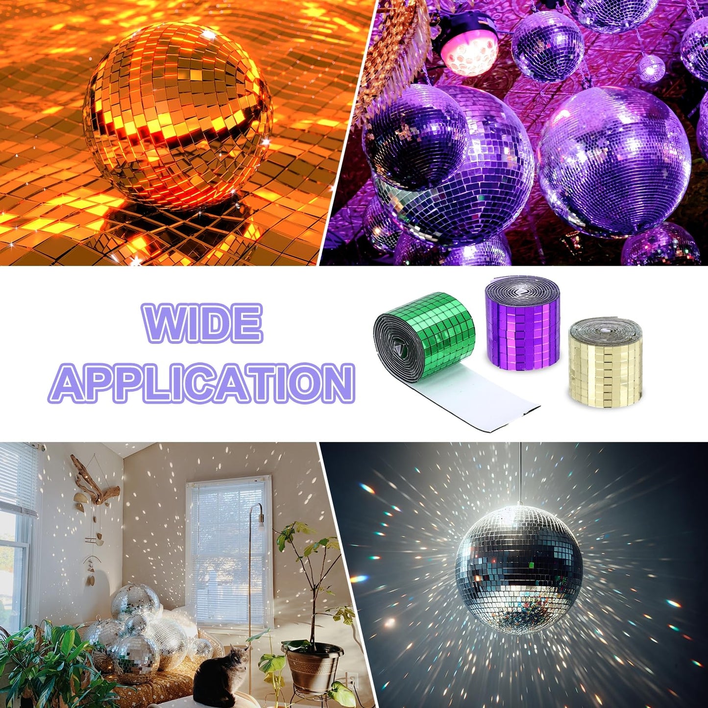 MECCANIXITY Self Adhesive Glass Mirror Mosaic Tiles 3200 Pcs 5 x 5 mm Disco Tiles for Craft Decoration Glass Mirror Disco Ball Gold 2 Pcs