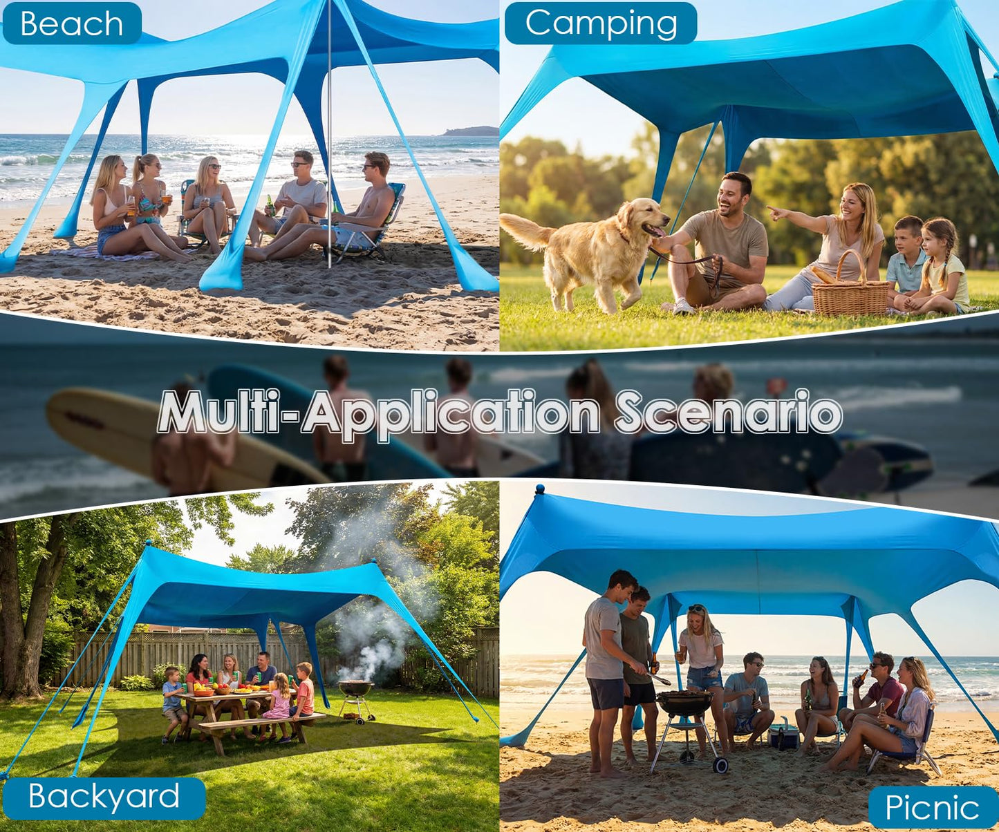 13x10FT Beach Tent Sun Shelter – UPF50+ Outdoor Canopy with 10 Sandbags, Sand Shovel, Ground Pegs & Stability Poles – Portable Shade for Camping, Fishing, Picnics & Beach Trips