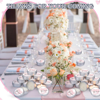 MTLEE 50 Pcs Bow Baby Shower Favors Scented Candles Gift Travel Tin Candle Aromatherapy Candle Favors for Baby Shower Wedding Gifts Compound Scent Essential Oil 1.57 x 0.67''