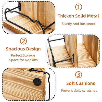 WRINGKIT Napkin Holder for Table, Rustic Napkin Dispenser with 2 Slot Salt Pepper Shakers Caddy, Wood Paper Napkin Storage Dispenser Condiment Caddy for Kitchen, Restaurant, Dining Room