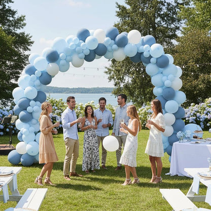 RUBFAC Dusty Blue Balloons 129pcs Different Sizes Pack of 18 12 10 5 Inch, Latex Boho Neutral Blue Balloon Garland Arch Kit for Wedding Engagements Anniversary Baby Shower Birthday Party Decorations