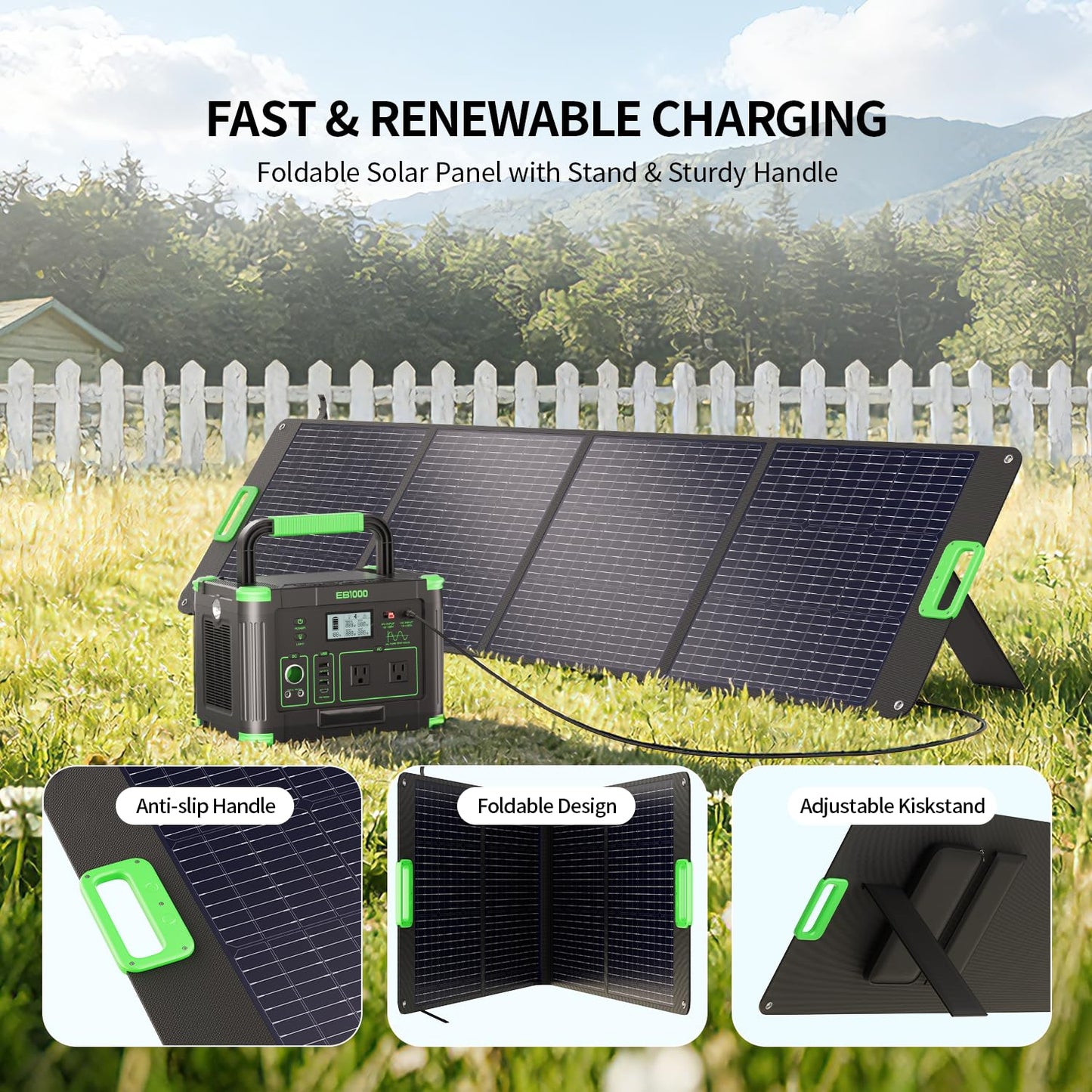 200W Portable Solar Panel, 23.5% High Efficiency ETFE Foldable Solar Charger for Power Station, IP65 Waterproof w/ 4 Kickstands, MC4 XT60 Anderson DC 4-in-1 Output for RV Camping Outdoor Emergency