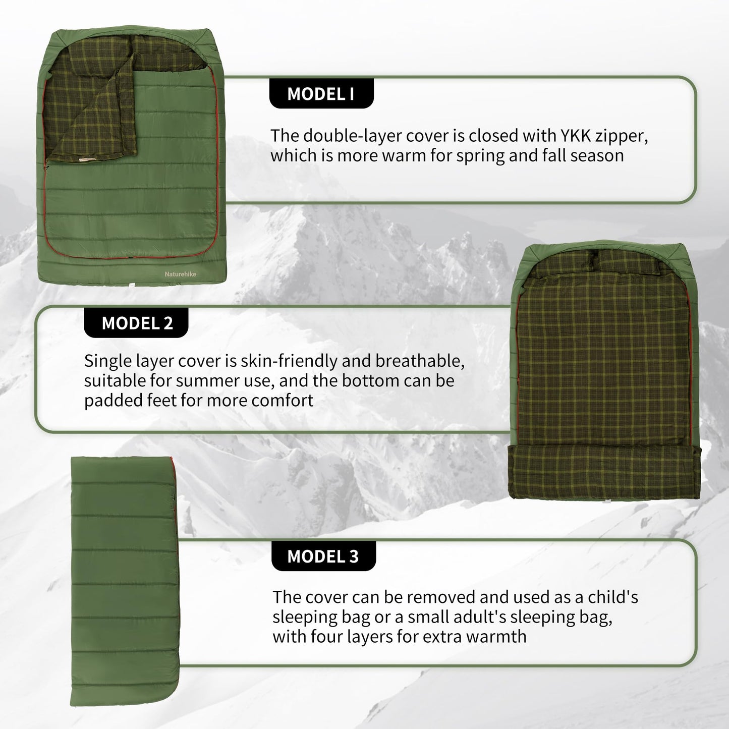 Naturehike Flannel Queen Size Double Sleeping Bag for Adults with Pillows, Doublewide Two Person Sleeping Bag for Couples & Whole Family, All Seasons for Camping, Hunting & Bedding