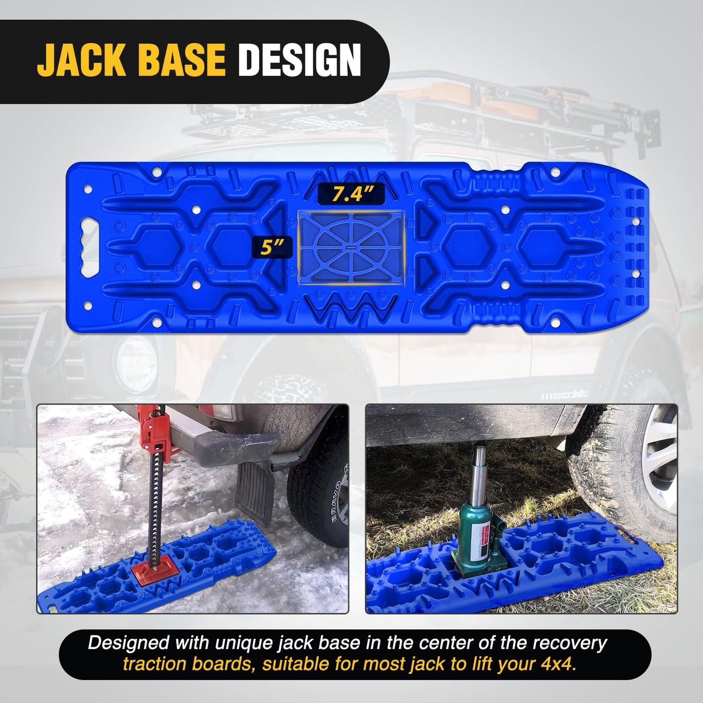 Nilight Recovery Off-road Traction Boards with Jack Lift Base Emergency Tire Ladder Mats For 4WD 4X4 Mud Sand Snow with 2PCS Mounting kit Carry Bag 2 leashes (Blue)