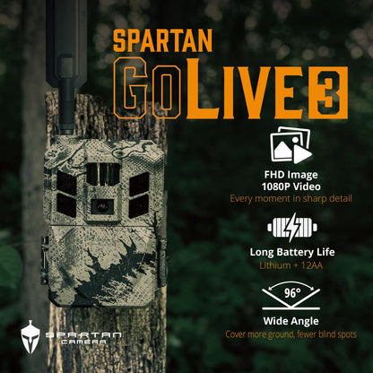 Spartan Camera GoLive 3 Cellular Trail Camera Bundle – Security Box & 32GB Micro SD Card Included, HD Photo Capture, 1080P Video, GPS Tracking, No-Glow IR Night Vision (Spartan Areus, Verizon)
