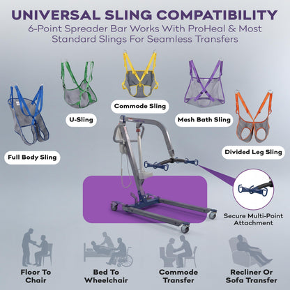ProHeal Electric Lift - Safe and Easy Full Body Patient Transfer Lifter for Home Use and Facilities - Floor, Low Bed and Chair Lifting, 500 Pound Weight Capacity, 6 Point Spreader Bar