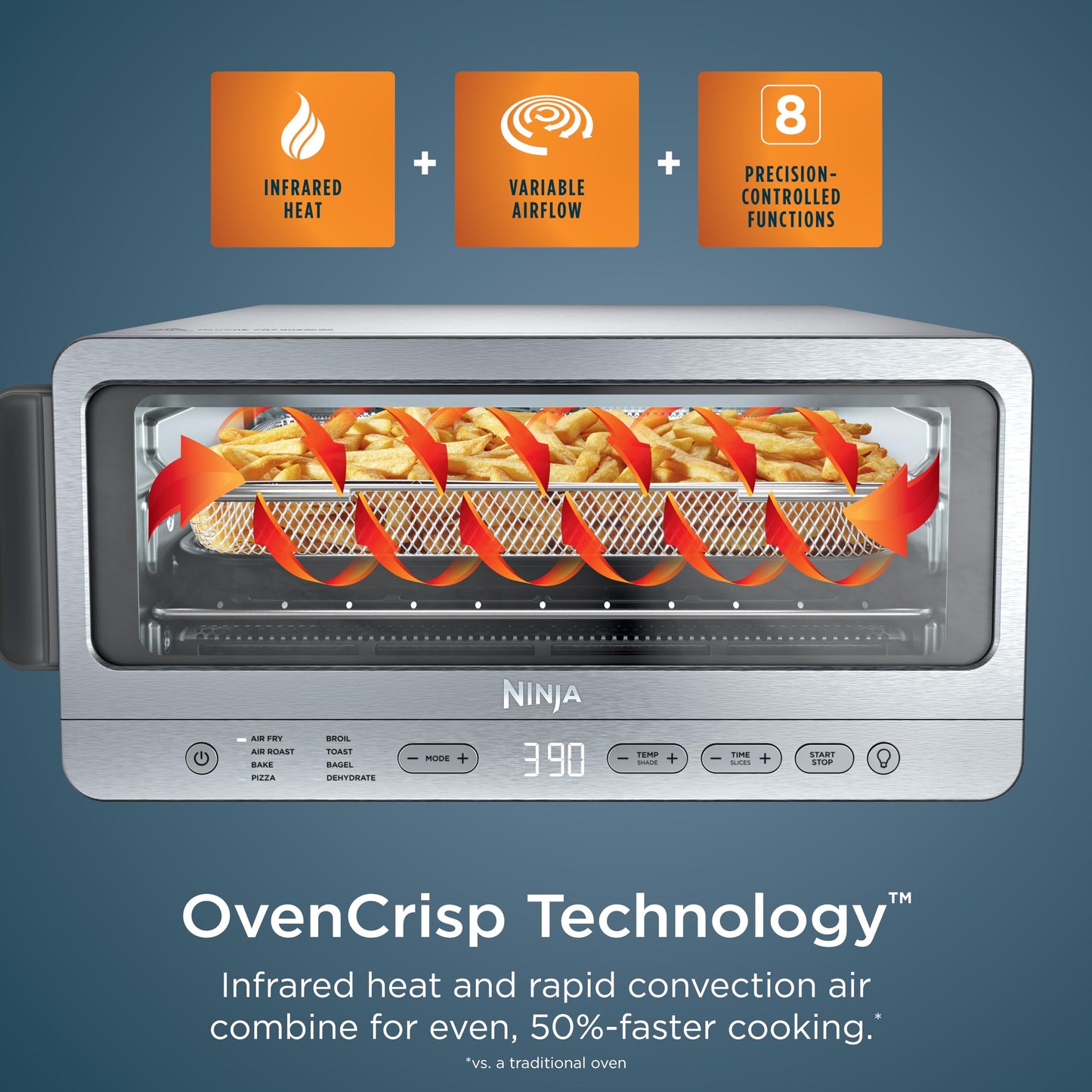 Ninja Flip Toaster Oven & Air Fryer, 8-in-1 Functionality, Flip Up for Storage Space, Large Capacity, Air Fry Basket, Wire Rack, Sheet Pan, Removable Crumb Tray, Stainless, 1800 Watts, SP151 (Renewed)