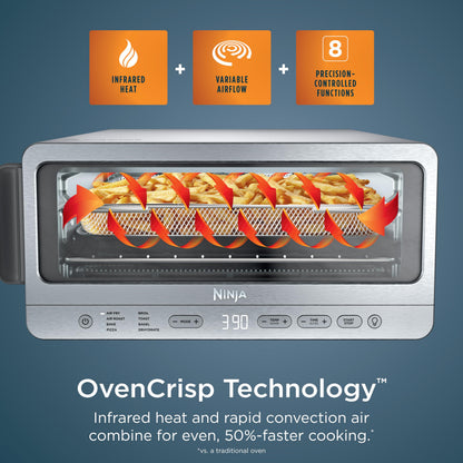Ninja Flip Toaster Oven & Air Fryer, 8-in-1 Functionality, Flip Up for Storage Space, Large Capacity, Air Fry Basket, Wire Rack, Sheet Pan, Removable Crumb Tray, Stainless, 1800 Watts, SP151 (Renewed)