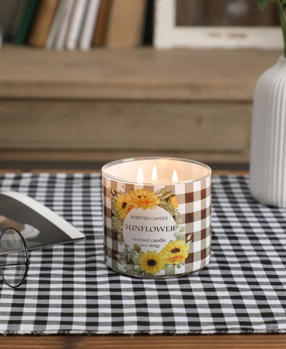 Sunflower Candle, Summer Sunflower Scented Candles Gift for Women, 3 Wicks Large Candle, 14 oz