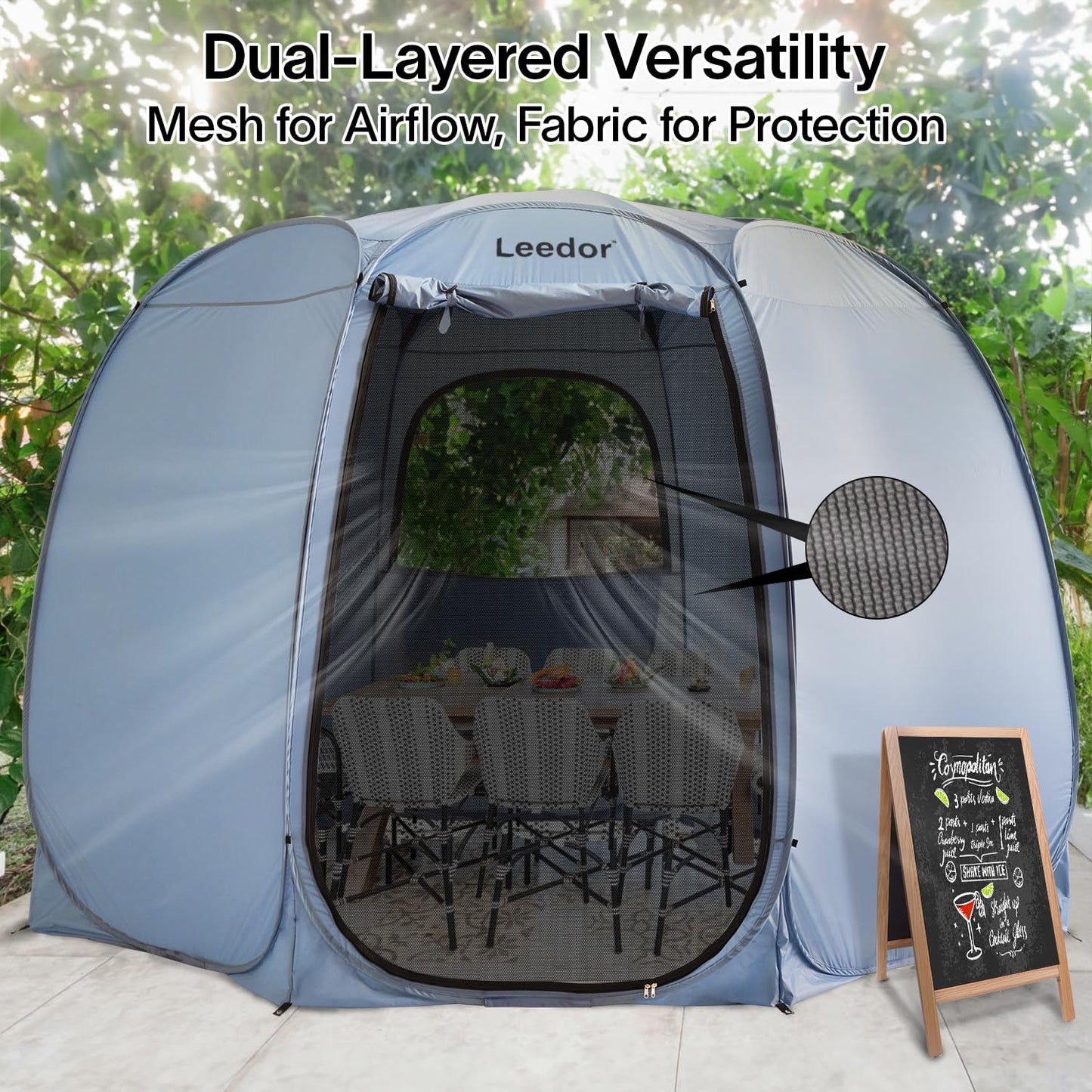 LEEDOR Pop Up Screen House Tent, 10'x10'UPF 50+ and Windproof Dome Outdoor Canopy Camping Tent with Roll Up Zipped Door Privacy Gazebo, Compact and Lightweight for Party Camping Fishing Picnic, Grey